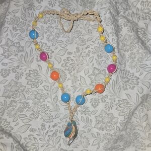 Colorful Beaded Hemp Wrap Boho Multicolored Necklace Rainbow Handmade Gemstone